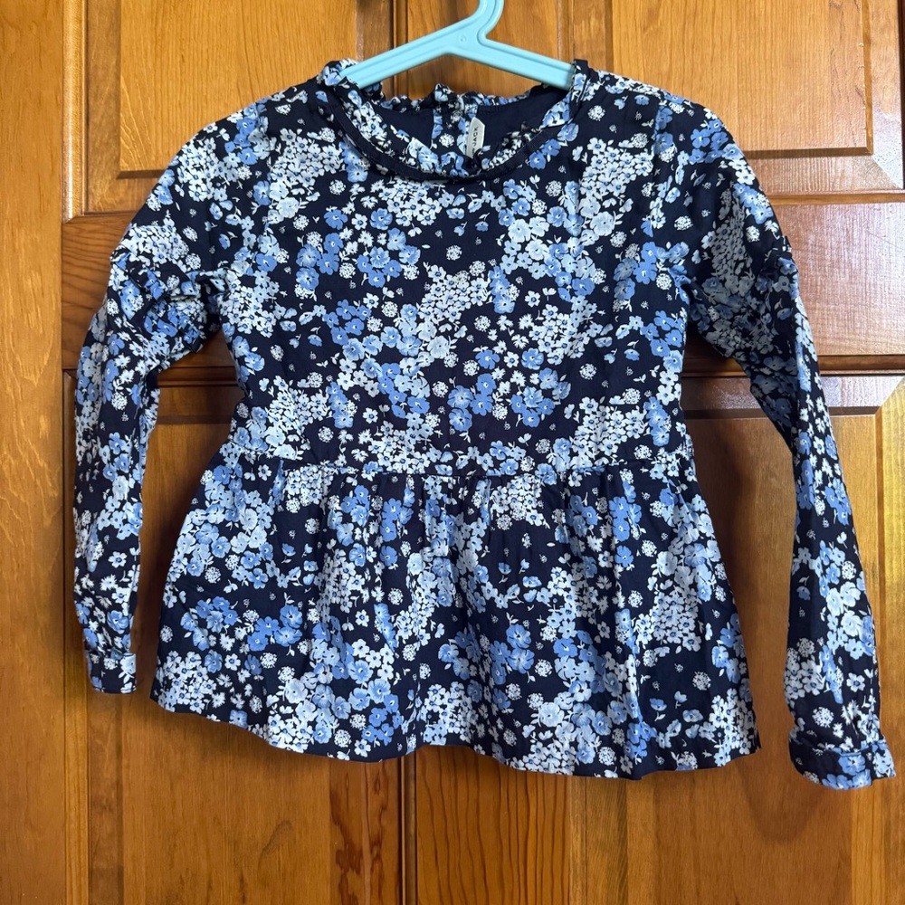Janie and Jack Navy and Light Blue Floral Long Sleeve Peplum Top